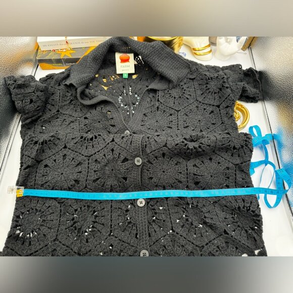 🆕 FARM Rio 🧿 NWOT Black Semisheer Floral Button-Up Crochet Cover-Up Dress, S - Picture 15 of 16